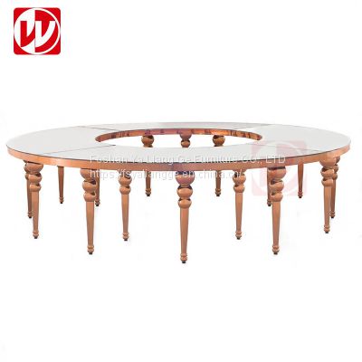 Dubai Luxury Wedding Rental Serpentine Table Gold Stainless Steel Glass Banquet Table