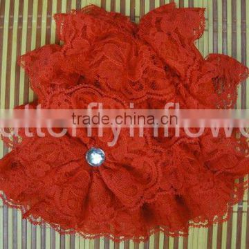 fashion silk baby lace hat with red lace flower baby cap
