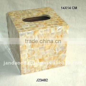 Mother of pearl mosaic tissue box mosaic on wood