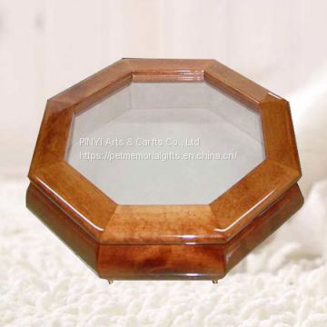 High Gloss Luxury Octagon Wooden Memorial Keepsake Box with Glass Lid