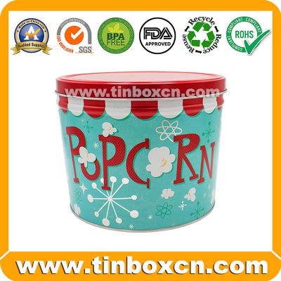 Empty 2 Gallon Metal Tin Food Container Popcorn Bucket with Lid for Christams Holiday