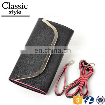 CR fully stocked cheap fancy a casual shoulder pu surface inlaid iron border with long belt black envelope purse silicon bag