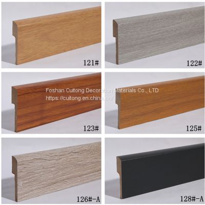 Guangdong wood baseboard wholesale indoor composite baseboard wood grain baseboard MDF corner line 70mm