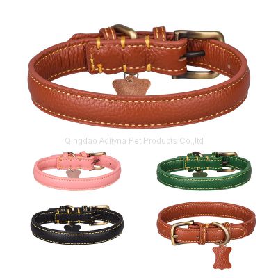 Factory designer real leather dog collars with gold bukles