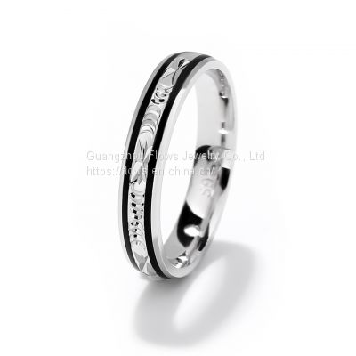 Creative 925 sterling silver wedding ring with black enamel of grain in the Center European and American popular jewelry men rings gift