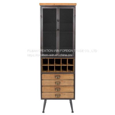 Bar Cabinet for Liquor and Glasses, Farmhouse Corner Kitchen Cabinet with Wine Rack