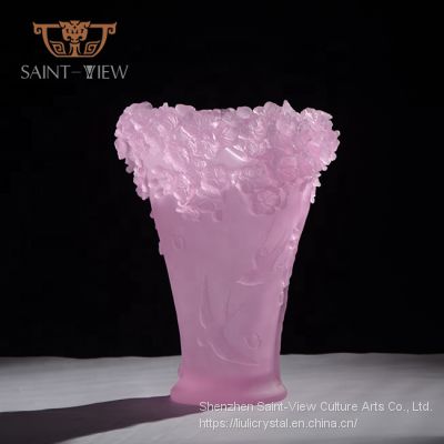 Pate de Verre Crystal Glass Wedding Centrepiece Sakura Flower Vase H30cm