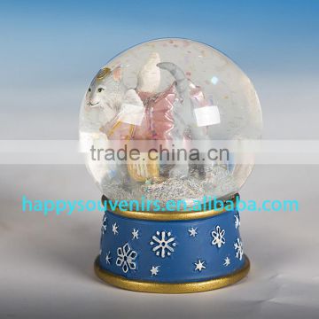 cute dog animal glass snow globe with polyresin base gift snow globe diameter 45mm