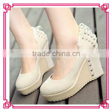 New Lacing Studs Wedge Heel Shoes Woman Wedgs XT12071608