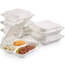 Disposable Biodegradable 3-Compartment Compostable Sugarcane Bagasse Clamshell Box
