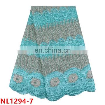 2017 new arrival nigeria net lace with stones soft net lace fabric, teal tulle lace fabric for party