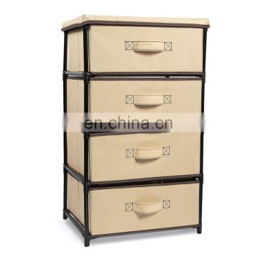 MDF Wood Top Vertical Furniture Dresser Storage Tower with 4 Easy Pull Fabric Drawers