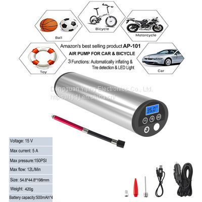 YI JING OEM USB Charging Li-ion Battery 150PSI digital tire inflator cordless Mini Small portable air compressor pump