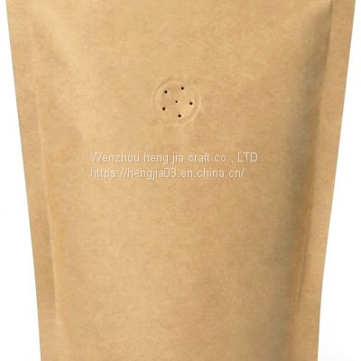 Natural kraft paper vertical zipper bag bag of coffee, with one-way skim valve (50 oz / 1.1 pounds per 454-500 grams)
