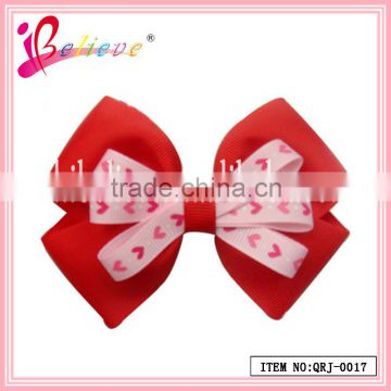 The best Valentine's day gift for girlfriend handmade red heart ribbon bow hair clip (QRJ-0017)
