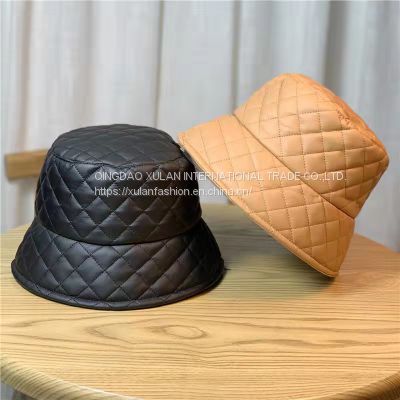 Women\'s leather diamond quilting bucket hats