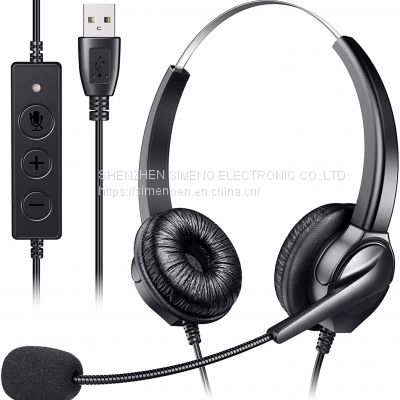 USB Headset with Microphone for PC, Yme Computer Headset with Noise Cancelling Mic, Stereo Wired Headphone for PC Laptop Call Center Customer Service