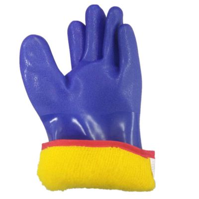 Anti slip oil acid resistant waterproof keep warm winter working blue pvc oil gloves industrial