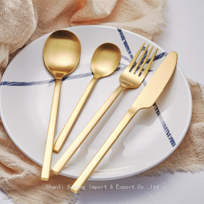 Wholesale Reusable dinnerware Custom Logo Luxury Wedding Spoon Fork Knife Stainless Steel Golden Cutlery Flatware Sets