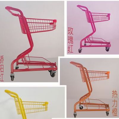 Japanese style shopping cart Coloful Metal Grocery Store Supermarket Shopping Trolley Cart For KTV / Bar Mini store