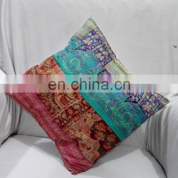 Silk Patchwork Cushion Cover Kantha Style Pillow Case Multicolor Indian Throw 18" online sale 2015