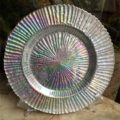 Factory Hot Wholesale Silver Glass Under Charger Plate With Luster Decoration For Wedding Banquet