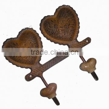 Metal decorative HEART hook with Ceramic knobs, Home decoration hook, metal wall art hooks, European style hook, Vintage hooks
