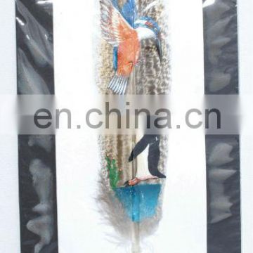 Large Birds Painting on Feather Hand Painted Tribal Wall Art Collectible Paints Artwork Decoration Exotic Ornaments Crafts Gifts