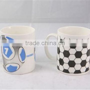 Factory direct sales ceramic white mug for sublimation with world cup football decal