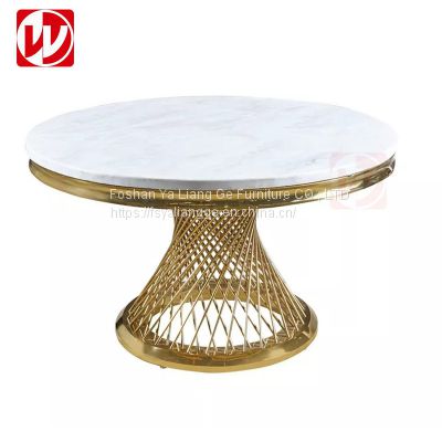Gold Stainless Steel Bird Nest Dining Table Round Marble  Hotel Banquet Wedding Cake Table