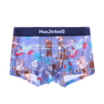 Men's ice silk underwear summer mid-waist cartoon print breathable sexy cute underwear men's boxer underwear men