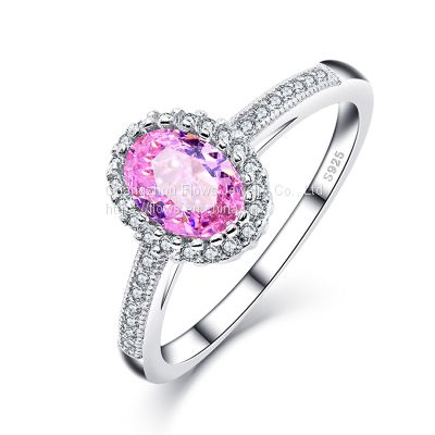 925 Sterling Silver Pink Crystal Zircon Rings Women's Zircon Rings