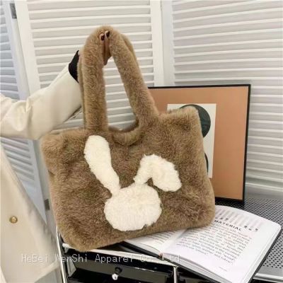 34Autumn and winter plush bag square large capacity female bag soft handbag shoulder cute rabbit pattern fashion fur bag wholesale