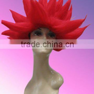 Short Red color synthetic party wigs, big troll wig, crown wigs