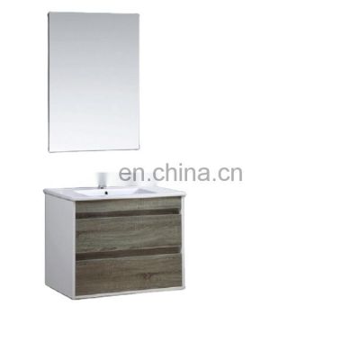 Factory Supply Wall Mounted Bathroom Cabinet Set with Basin Mirror and 2 Drawers Solid Wood Vanity