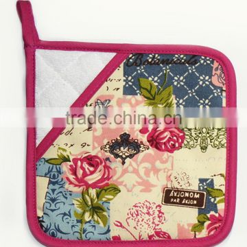 AZO-free Flower Design Cotton Twill Potholder With Knitting