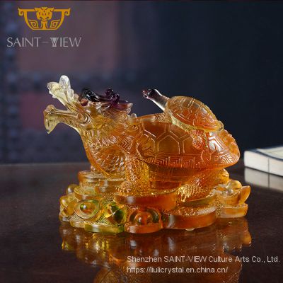 Colored Glazed Liuli Dragon Turtle Mother and Son Tortoise Feng Shui Decoration wholesale