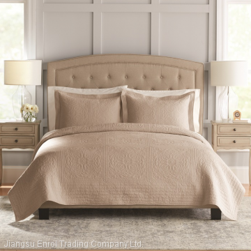 Khaki cotton bedspread 3pcs set
