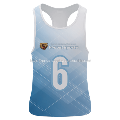 2023 hot sublimated singlet with white and blue color
