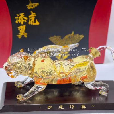 Chinese made tiger glass craft art vessel handcrafted exquisite wine holder