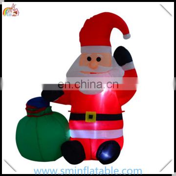 Wholesale christmas inflatable santaclaus with santa sack, led christmas ornament inflatable santa gift bags for promotion event