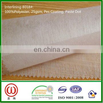 Thin and soft Non woven fusible interlining 25gsm for Vietnam Bangladesh