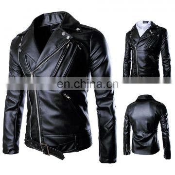 Washed Men's Faux Leather Long sleeve imitation Leather Jacket cycly stylish with Metal Zipper