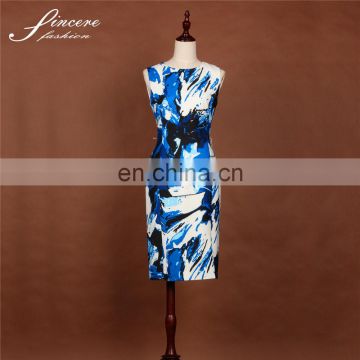 Ladies flower printing new designs smart casual dress