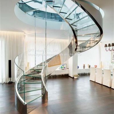 glass curved staircase with tempered glass tread top handrail modern staircase