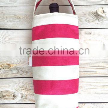 Pink Stripes Wine Tote Bag, Wine Carrier, Wine Gift Bag, Canvas Wine Tote, Beverage Carrier