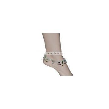 BUY Design Silver Tone fashionable Bell Anklet jewelry /Gypsy Boho Payal Set With Multicolor Stones