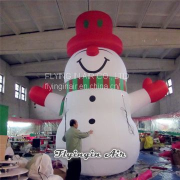 6m Height Wearing Red Hat Inflatable Snowman for Outdoor Christmas Decoration