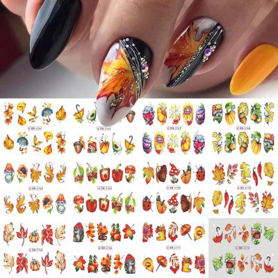 Hot selling nail polish water sticker large sticker autumn maple leaf series insect printing watermark transfer nail sticker