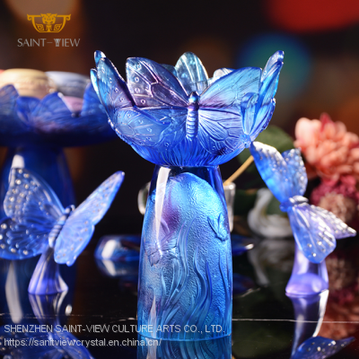 Manufacturer H20cm H14cm Crystal Inside Matt Carving Design Original Incense Burner Set